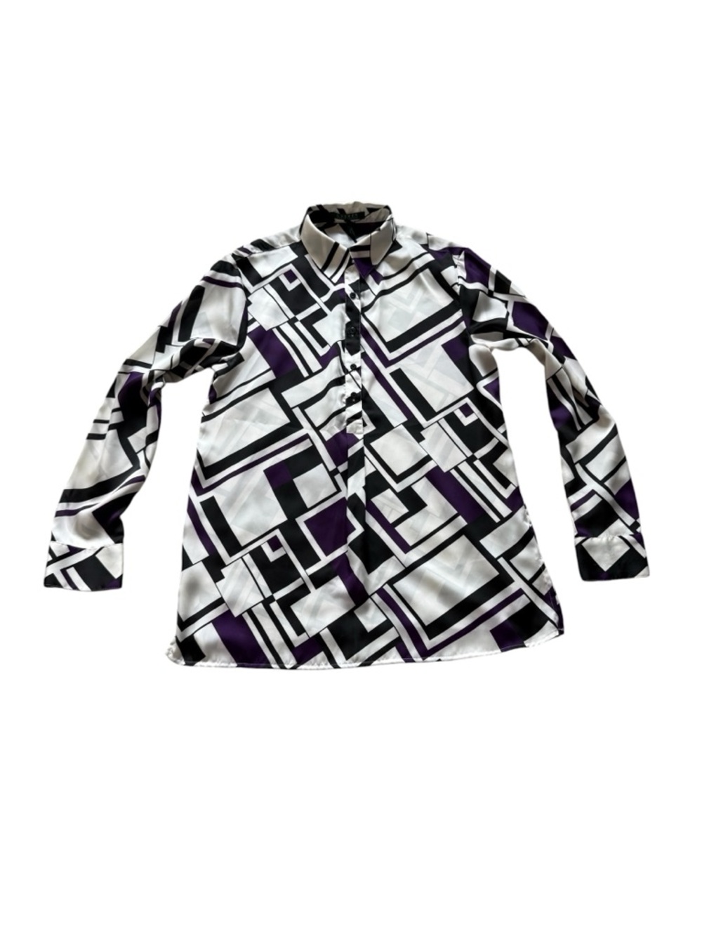 Lauren Ralph Lauren Geometric Print Long-Sleeve Blouse in White, Black, Purple